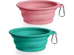 Rest-Eazzzy 2-Pack Collapsible Dog Bowls- Green Pink