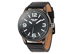 Deporte Men's Curve Leather Strap, Black/Black