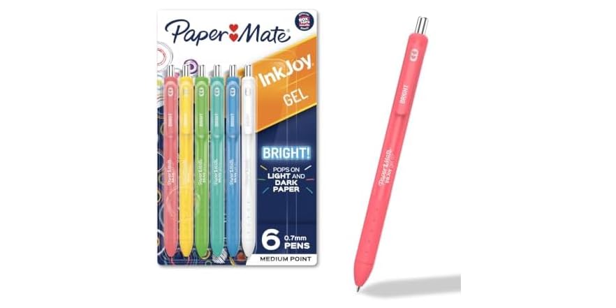 $2 | 6-Pack Paper Mate InkJoy Bright Gel Pens (Medium Point, 0.7mm, Assorted Opaque Ink) at Woot!