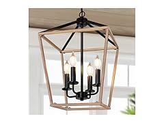 Farmhouse Chandelier 4-Light, Oak Wood Light Fixture