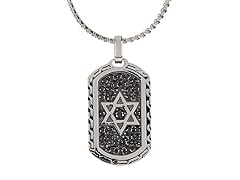 Blackjack Jewelry Stainless Steel Black CZ Star Of David Dog Tag Pendant With 24" Flat Box Chain