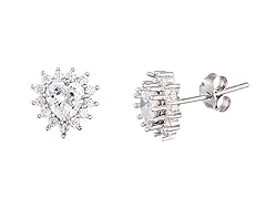 18K White Gold Plated CZ Spikey Heart Stud Post Earring