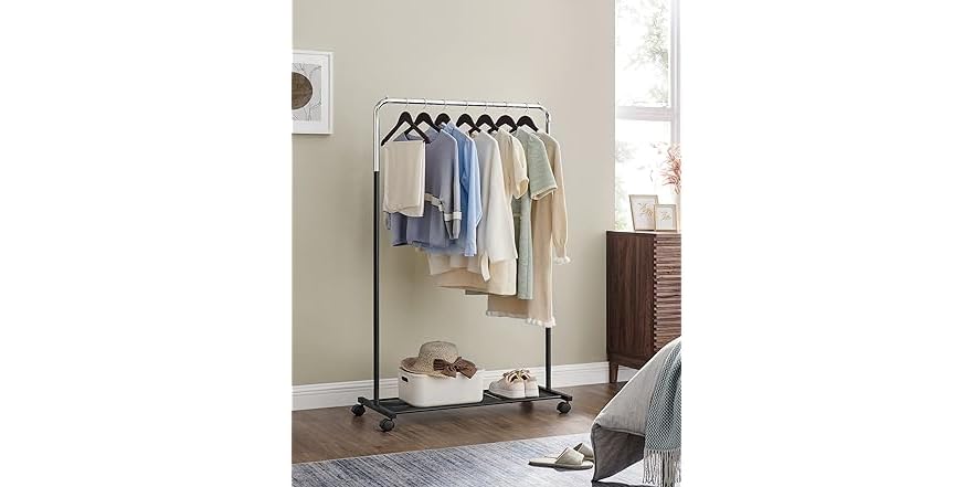 SONGMICS Clothes Rack with Wheels, Black + Chrome