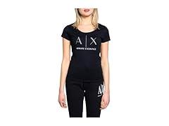 Armani Exchange Womens (L) Rhinestone Scoop Tee Blk
