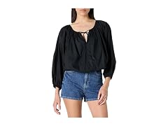 The Drop Women Shirred Neck Cotton Bubble Hem Top