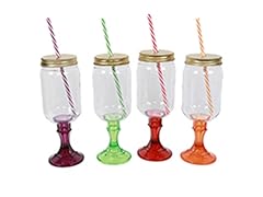 Pedestal Mason Jars w/Straws - Set of 4