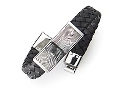 Blackjack Jewelry Black Leather S.Steel Damascus Bracelet