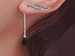 Silver CZ EarPin Earring Dble CZ Dangles