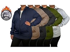3Pk Womens Heavyweight Fleece-Lined Full Zip Hoodie