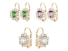 Green, Purple, & White Crystal Frame Set of 3 Huggie Earring