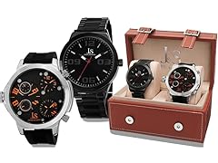 Joshua & Sons Quartz Triple Time-Zone Strap /Bracelet Watch Set