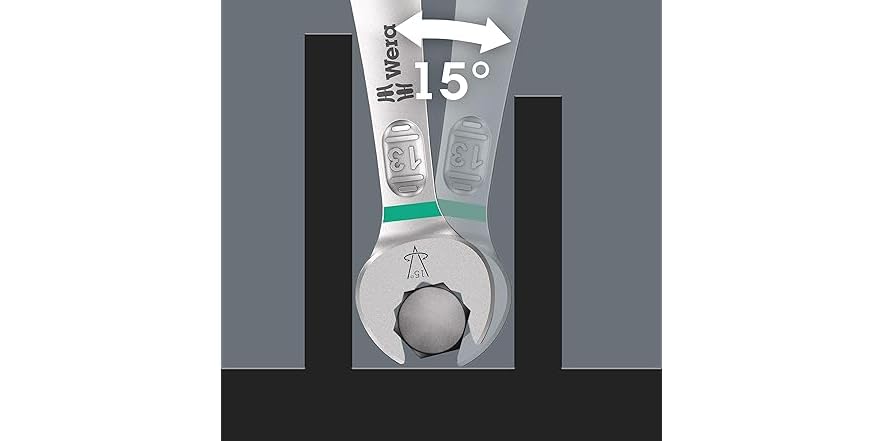 Wera Joker 6005 Set 1 – 4-Piece Double Fork Wrench Set, Compact, Dodecagonal Shape, 7.5° Angled Forks, Color-Coded