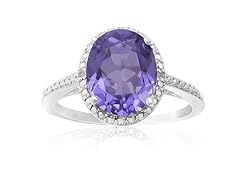 3 Carat Oval Shape Created Tanzanite and Diamond Halo Ring- Pick Size