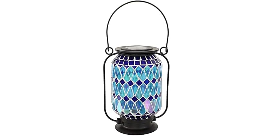 Sunnydaze Mosaic Glass Solar LED Lantern