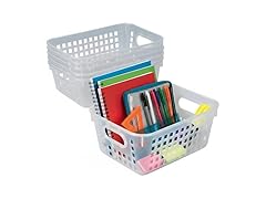 Clear Classroom Storage Tall Baskets with Handles - 6 Piece