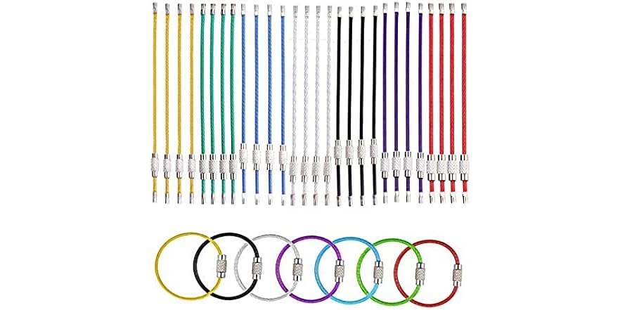Keychain Color Id 35 Pieces of Steel Wire Keychains Cable Ring 7 Colors, ID Tags