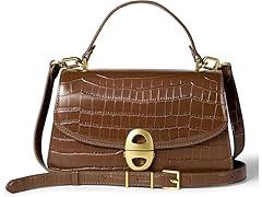 Amazon Essentials Women's Top Handle Handbag, Tan Faux Crocodile