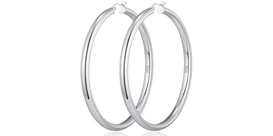 Sterling Silver Large Hoop Earrings with Braid Texture main image 1