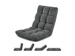 Murago Folding Floor Chair with Back Support for Adults, Adjustable Japanese Meditation; Portable Gaming Chair Recliner Seat with Comfy Cushion, for Teens, Dark Grey (Open Box)