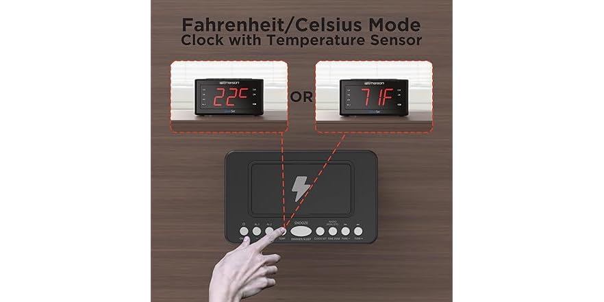Emerson Smartset Wireless Charging Alarm Clock Radio