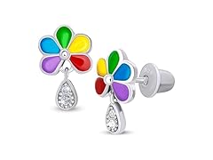 Silver Daisy Colored Stud Earrings