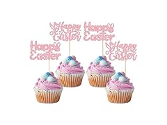 Gyufise 24Pcs Pink Glitter Easter Topper