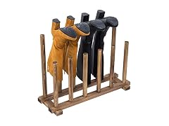 MyGift Rustic Burnt Brown Solid Wood Floor Standing Boot Holder Rack