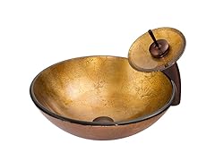 VIGO Liquid Gold Glass Vessel Sink and Waterfall Faucet Set in Oil Rubbed Bronze