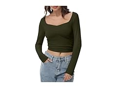 Ggov Women (M) Long Sleeve Crop Top Slim Shirts