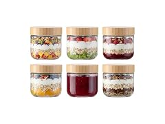 Vtopmart 6 Pack 10oz Glass Oats Container W/ Bamboo Lids