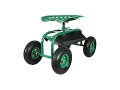 Sunnydaze Rolling Garden Cart w/ Swivel Seat & Storage
