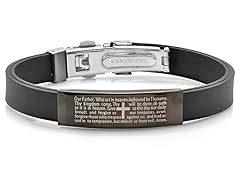 Men's Black Rubber Bracelet w/ Stainless Steel Lord's Prayer