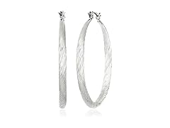 GUESS Basic Silver Textured Hoop Earrings