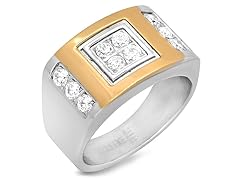 SS Ring w/ Sim. Diamonds & 18kt Plating