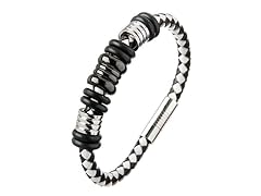 Black & White Braided Leather Bracelet
