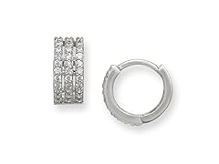 14K Triple Row Pave Huggie Earring