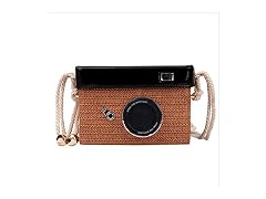 TENDYCOCO Crossbody Bag Camera Shaped Straw Woven Bag Mini Shoulder Bag for Women ( )