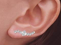 Silver Clear Crystal Ear Pin Earrings