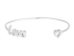 18K Plated Sterling Silver CZ "Love" Heart Endcap Cuff Bangle