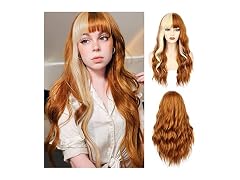 Orange Wig with Bangs Long Wavy Wigs for Women