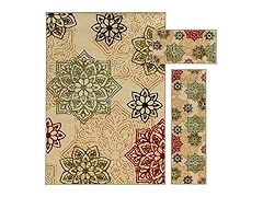 3 PC Nylon Area Rug Set Beige/Green