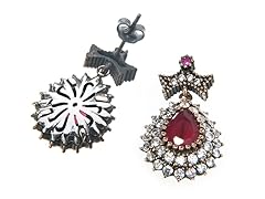 SS Dyed Ruby & White CZ Genuine Semi-Precious Gemstone Earrings