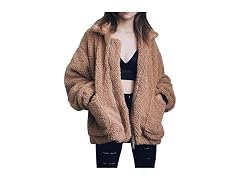 Comeon Women's (M) Women's Coat Casual Lapel Fleec