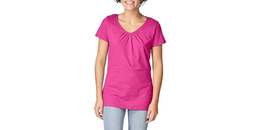 Hanes Womens Slub Cotton VNeck Tee (L) Amaranth