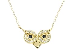 14K Gold Plated Sterling Silver Pave Owl Necklace