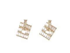 18K Gold Open Frame CZ Stud Earrings
