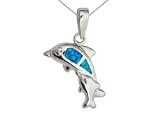 Sterling Silver Rhodium Created Opal Dolphin 18" DC