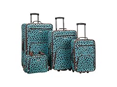 Rockland 4Pc Softside Blue Leopard Luggage Set