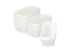 Cetomo Plastic Storage Baskets with Handle, White, 12 Pack 