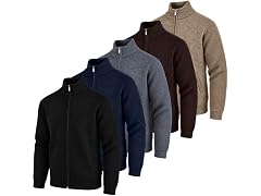 3Pk Mens Fleece Lined Full Zip Knit Sweaters